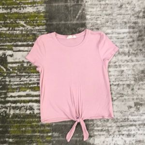 Junior’s Pink Republic Ribbed Tee W/ Tie